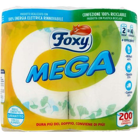 Foxy Carta Cucina Decorata 2 Veli Bianco - Confezione 2 Maxi Rotoli