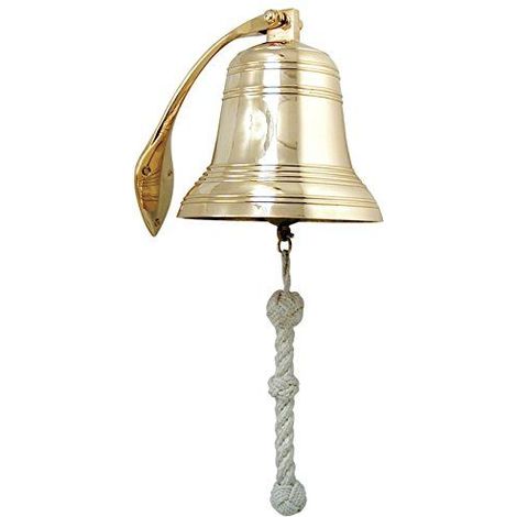 Cloche marine laiton brillant 34 cm avec corde