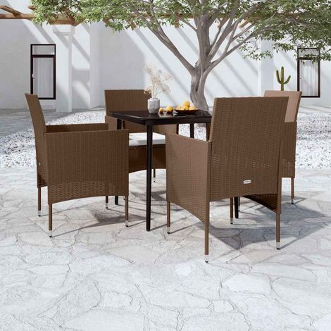 vidaXL Juego de comedor de jardín 5 piezas con cojines marrón y negro (1/4)