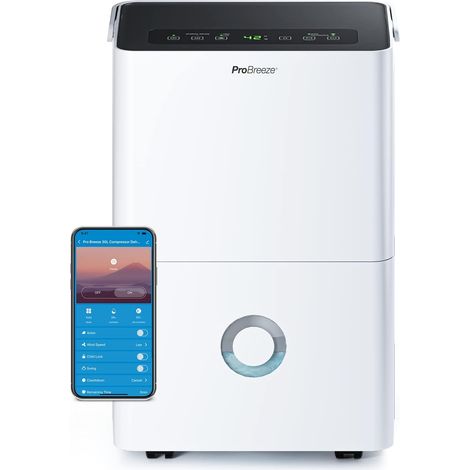 Déshumidificateur Compresseur Connecté 30L/jour avec Application Smartphone, Drainage continu et Minuterie 24h - Pro Breeze