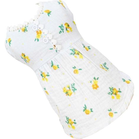 Robe pour chienne confortable et respirante, jupe fleurie pour petit chien, idéale pour le printemps et l'été, pour banquets et fêtes. Bleu clair. (1/2)