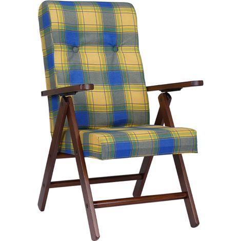 Poltrona reclinabile in legno con tessuto Blu Scozzese - Molisana (1/4)