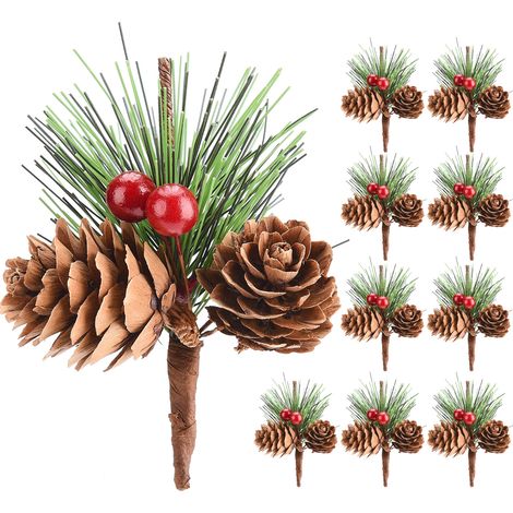 Mini accessoires d'arbre de noël, décorations de Branches de pommes de pin, petits arrangements floraux (1/5)