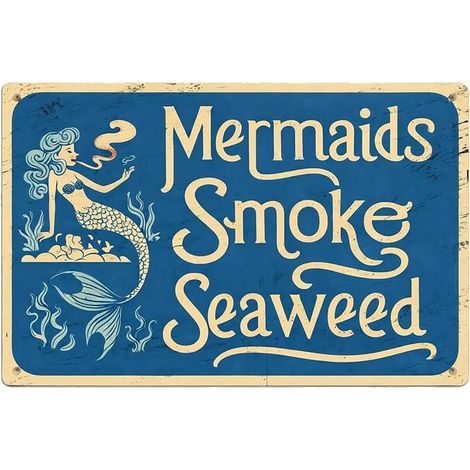 Plaque en métal vintage sirène – Sirènes fumées et algues – Décoration murale rétro nautique facile à accrocher pour la maison, le salon, les toilettes – Cadeau idéal (1/5)