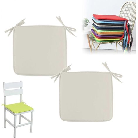 Lot de 2 coussins carrés à sangles pour chaises de jardin 38x38 cm mousse épaisse beige résistants à l'eau pour terrasse et jardin (1/5)