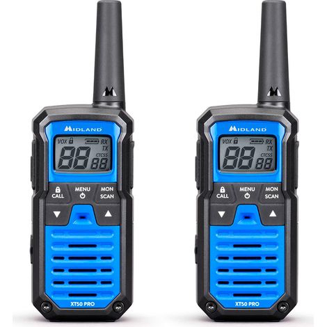 Coppia di walkie talkie gemelli MIDLAND XT50 Pro - Con batteria, caricabatterie e clip da cintura - C1464