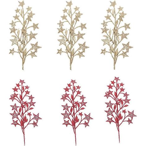 6 décorations de sapin de Noël artificielles à paillettes creuses (couleur aléatoire)-21X11cm-Golden Silver Red (1/3)