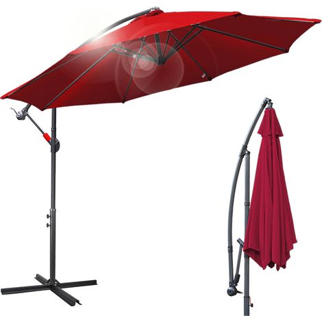 Hengda Ø350cm ombrelloni in alluminio a sbalzo con manovella ombrelloni da balcone UV30+ protezione solare ombrelloni da giardino per patio balcone, rosso (1/5)