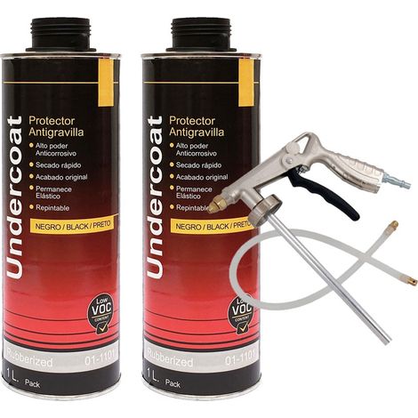 Kit de 2 botes antigravilla 1 litro color negro + pistola antigravilla neumatica