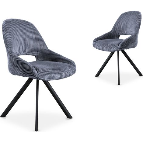 Lot de 2 chaises design en velours côtelé gris SYRA (1/5)