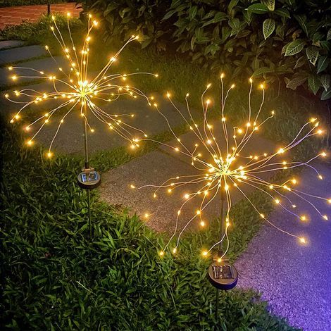 2pcs Lampes Solaires de Jardin - 120 Lumières - Blanc Chaud, Feux d'artifice Solaires Imperméables Extérieurs Décoration Starburst Lumières Paysage Lumières (1/5)