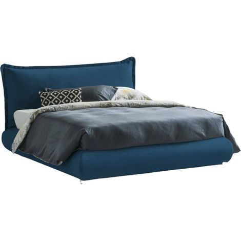Talamo Italia - Letto matrimoniale Geras, Letto contenitore con rivestimento e testata in tessuto, 100% Made in Italy, Apertura frontale, adatto per materasso 160x190 cm, Blu