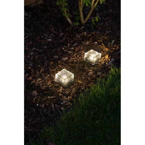 Cube solaire 7cm effet glace en verre trempé, une lueur givrée, résistante, idéal pour allées (1/3)