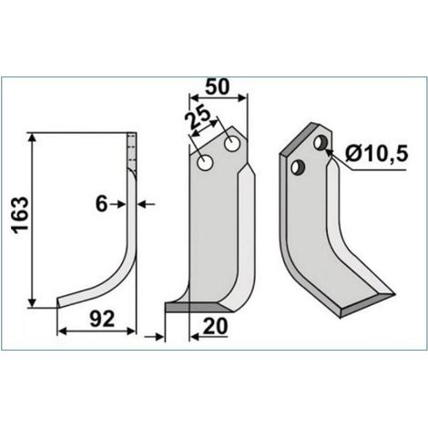 Lama zappa motocoltivatore motozappa fresa compatibil 350-113 BERTOLINI dx 163mm (1/2)