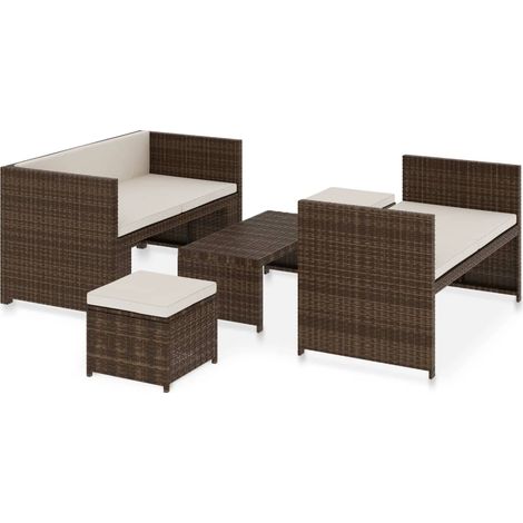 Set Divani da Giardino 5 pz con Cuscini in Polyrattan Marrone vidaXL (1/5)
