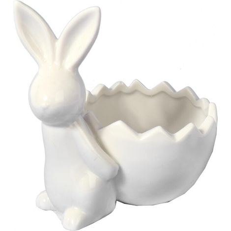 Statuetta di coniglietto pasquale in ceramica bianca, 14 cm (1/4)