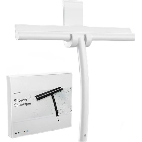 Raclette de douche, avec support en silicone et noyau en acier inoxydable, blanc, grand (1/5)