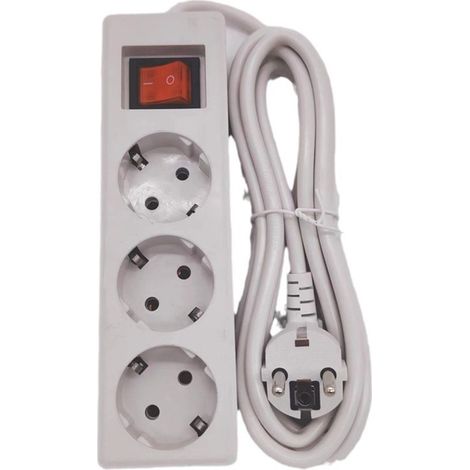 Multipresa con interruttore (5 metri, bianca), presa di corrente piatta 220V-250V (20 x 10 x 4,5 cm). (1/5)