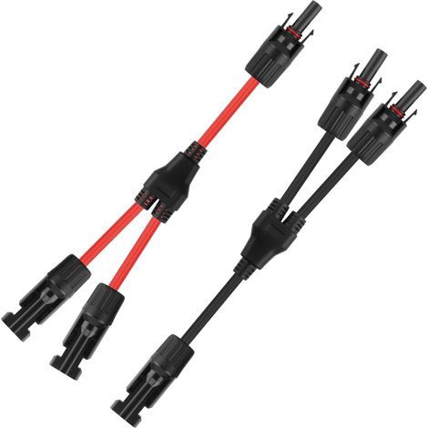 2-teiliges Solarmodul-Y-Kabel 4 mm² 8 AWG MC4 Y-Stecker (Stecker/Buchse/Stecker), professionell wasserdicht IP67 für Photovoltaik-PV-Module und Solarmodule, rot und schwarz (1/5)