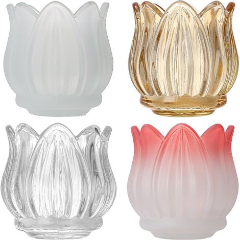 4-teiliger tulpenförmiger Kerzenhalter aus Glas, Vintage-Tischdekoration in transparentem Braun (rosa + mattiert + bernsteinfarben + transparent) (1/5)