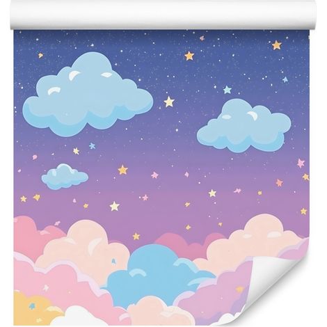 Papier peint Nuages féeriques bleus et violets pour salon et chambre 50x1000 cm (1/5)