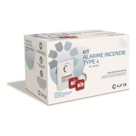 Kit alarme incendie type 4 – Alimentation électrique 230V – Mode de pose encastré – Diffuseur sonore et déclencheurs manuels inclus – URA