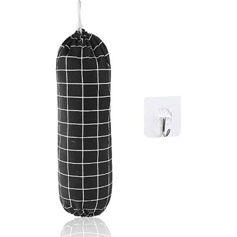 Organizer für Plastiktüten [Marke nicht angegeben] aus Baumwolle und Hanf (57 x 21 cm, Grau) mit Haken und elastischem Boden – 1 Stück (1/5)