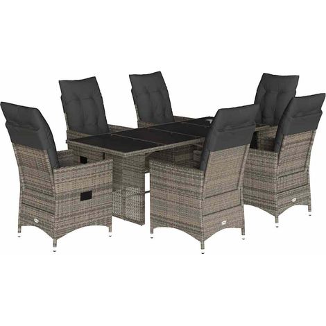 Maison Exclusive - 7-tlg. Garten-Essgruppe mit Kissen Grau Poly R