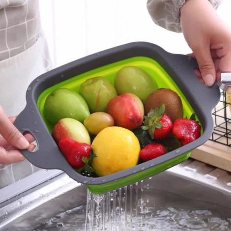 Passoire - Pliable - En Silicone Et Plastique - Pour Pâtes Légumes Fruits - 29 x 22 x 9,3 cm - 1 Pièce (1/4)