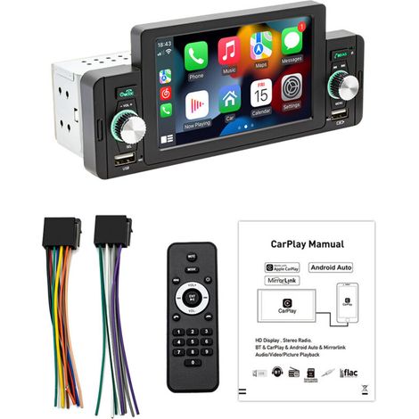 Reproductor estéreo MP5 para coche de 5 pulgadas, receptor de radio FM Bluetooth con CarPlay y Android Auto, compatible con llamadas manos libres, carga/reproducción USB, conexión telefónica, color ne (1/5)