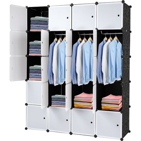 20 Cube Organisateur, Étagères de Rangement Cubes en Plastique Empilables, Étagères Modulaires avec Tige de Suspension, 140 x 45 x 175 cm