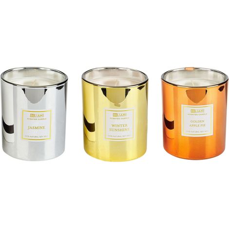 Set Océan Tarte Pomme Jasmin Soleil d'Hiver 3 Bougies 100% Cire Soja Metallic Glamour