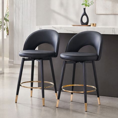 Taburete de bar giratorio 360°, lote de 2, negro, asiento de PU, estructura metálica DESVIAE (1/5)