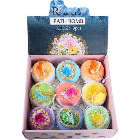 Coffret cadeau de 9 bombes de bain aux huiles essentielles naturelles, parfait pour un moment de détente (1/4)
