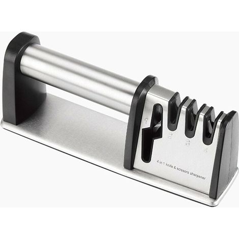Afilador de cuchillos 4 en 1, profesional, manual para cuchillos de cocina y tijeras (base antideslizante)