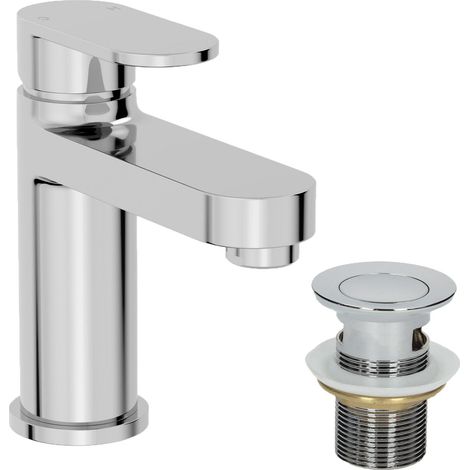 Bathroom Modern Basin Mixer Tap Waste Chrome Round Cloakroom