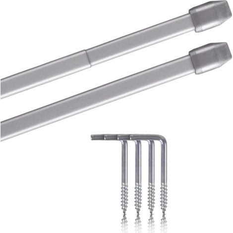 Lot de 2 - Tringle à rideau - Accessoire de fenêtre - Acier inoxydable - Pour rideaux de bistrot et portes - Argent chromé mat - 60x90 cm (1/5)