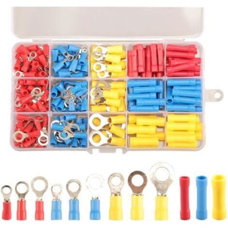 258pcs Crimp Ring Butt Connectors, 12 Types of Crimp Ring Butt Connectors, Insulated Crimp Terminals, Electrical Wire Cable Connectors (1/5)