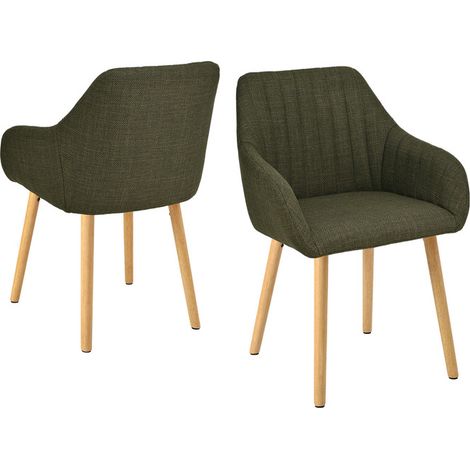 Goeurvant Sedie da pranzo minimaliste con supporto lombare comodo, braccioli ergonomici e gambe in legno robuste - Set di 2 – Verde