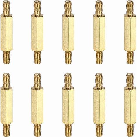 Lot de 10 écrous à double extrémité en cuivre, M3x6+15+6 mm, filetage mâle mâle à double extrémité, tête hexagonale, vis à filetage droit/gauche (1/5)