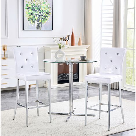 Set di 2 sgabelli da bar con schienale trapuntato, rivestimento effetto pelle di coccodrillo, PVC bianco (1/5)