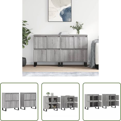 vidaXL Wohnzimmer - Sideboards 2 Stk. Grau Sonoma Holzwerkstoff (1/5)