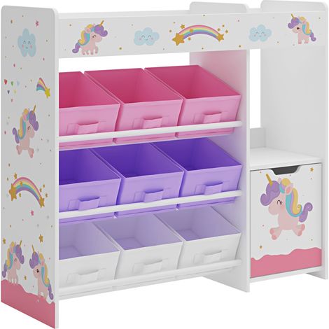 Scaffale dal design senza tempo per soggiorno camera da letto mobiletto per bambini con motivo unicorno 80 x 90 x 30 cm bianco viola rosa 030011222