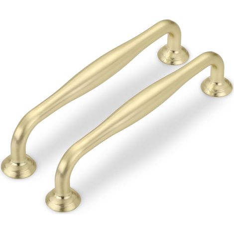 6 Poignées de meuble, Alliage de zinc, Entraxe 128mm, Laiton brossé, Pour cuisine et placard (1/5)