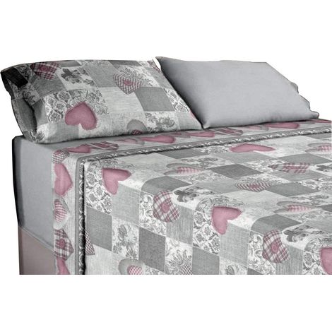 Completo Letto shabby in morbida e calda Flanella lenzuolo sotto, sopra e federe Rosa - Singolo