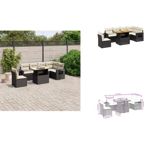 Salon de jardin 7 pcs avec coussins noir résine tressée - Ensemble Salon De Jardin - Meuble Extérieur - Résine Tressée - Rotin Synthétique - Table Extensible (1/3)