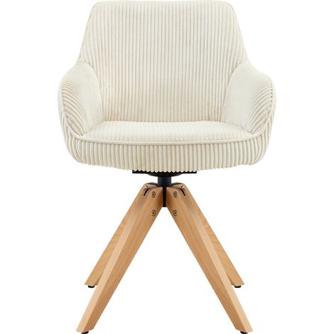 Lot de 2 chaises pivotantes rétro en velours crème avec pieds en bois massif pour salle à manger (1/5)