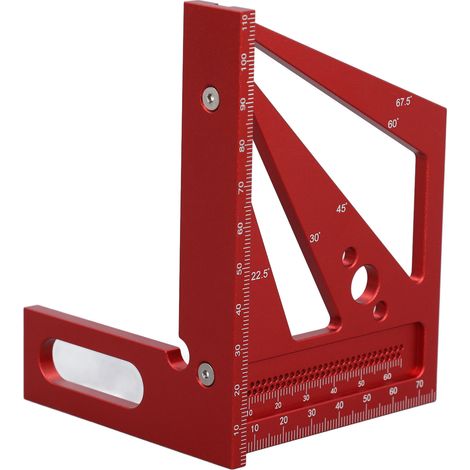 Équerre de mesure multi-angles 3D pour le travail du bois, outil de traçage 22,5‑Rapporteur d'angle à 90 degrés en alliage d'aluminium rouge (1/5)