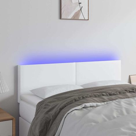 vidaXL Cabecero con LED cuero sintético blanco 144x5x78/88 cm (1/5)