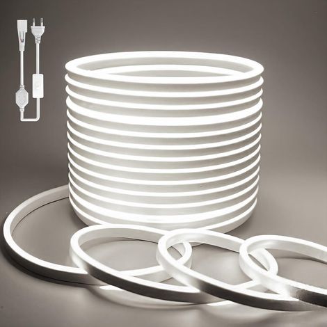 Ruban LED Exterieur Etanche 50M Blanc de Bandeau LED 220V Néon Bande Eclairage Lumineuse IP65 de Flexible Imperméable Découpable Intérieure Inclus Adaptateur Secteur pour Chambre Cuisine (1/5)
